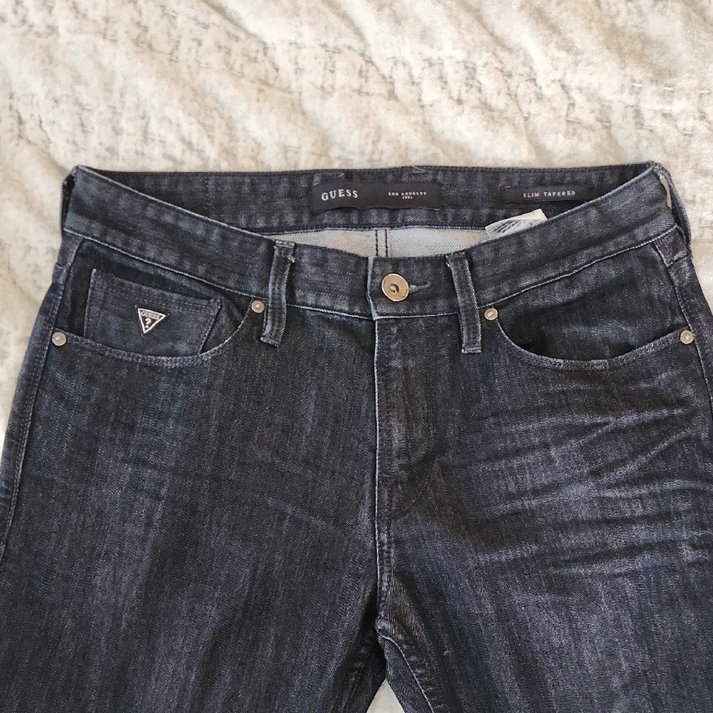 GUESS Mens 32 X 30 Slim Tapered Dark Wash Jeans